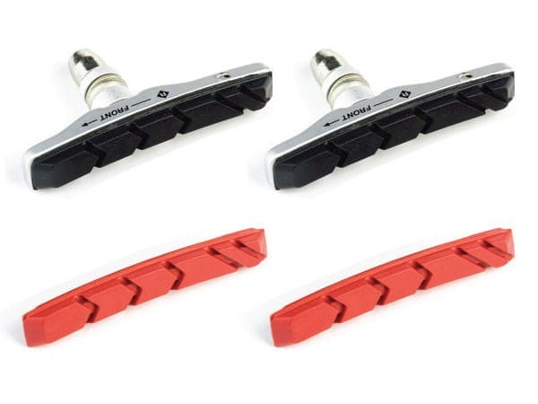 Klocki hamulcowe CLARK'S CP513 MTB (XTR V-brake, Warunki Suche i Mokre, Obudowa aluminiowa) 70mm czarne + 2x wkładki czerwone