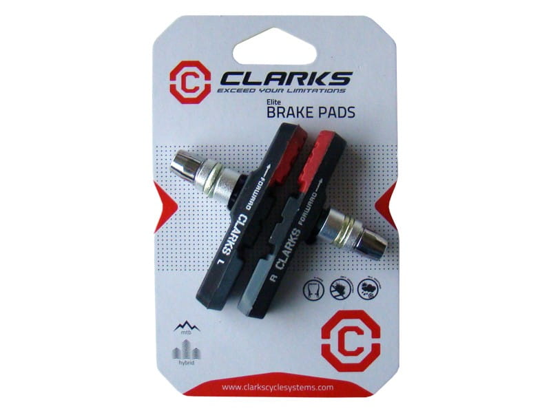 Klocki hamulcowe CLARK'S CPS301 MTB (V-brake, Warunki Suche i Mokre) 72mm czerwono-czarno-szare