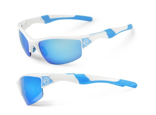 Okulary Venus biało - niebieskie; soczewki PC: niebieskie lustrzane, przezroczyste